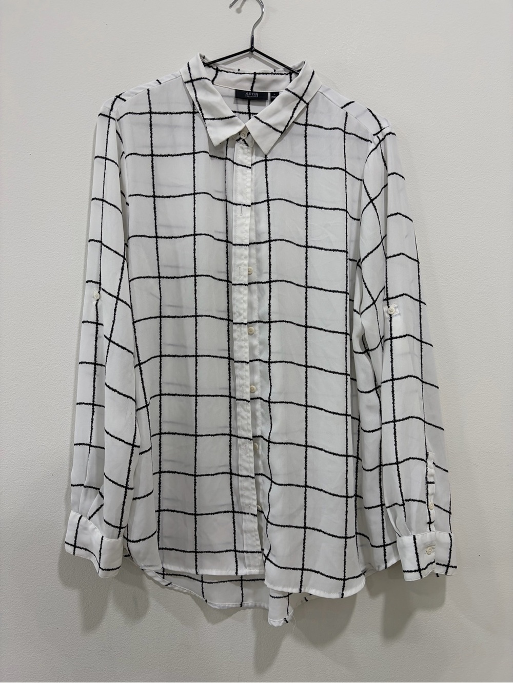 Apt. 9 White Button-Down Shirt with Black Windowpane
